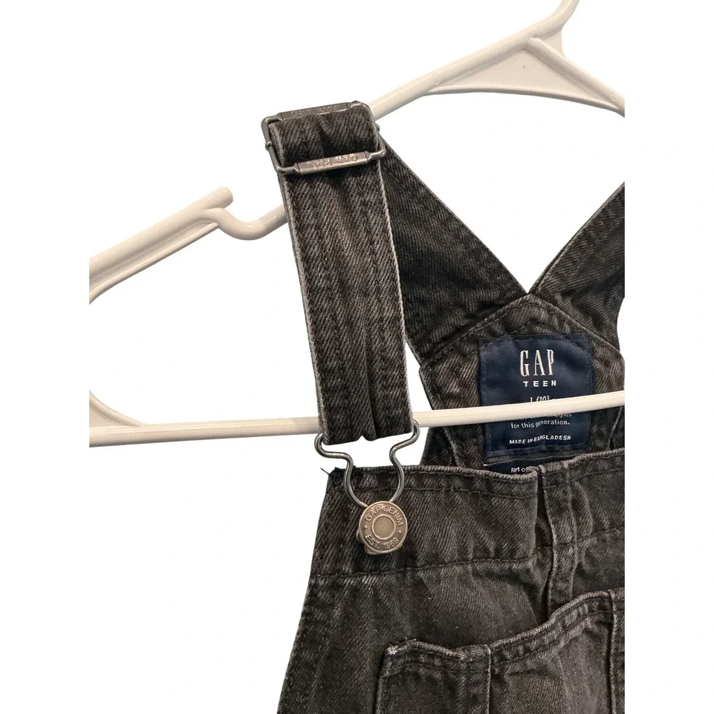 Gap Teen Girls Black Denim Shortalls Overalls Fisherman Americana Kids Size 10 L